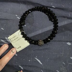 Black Beaded Bracelet with Rhinestone Accent